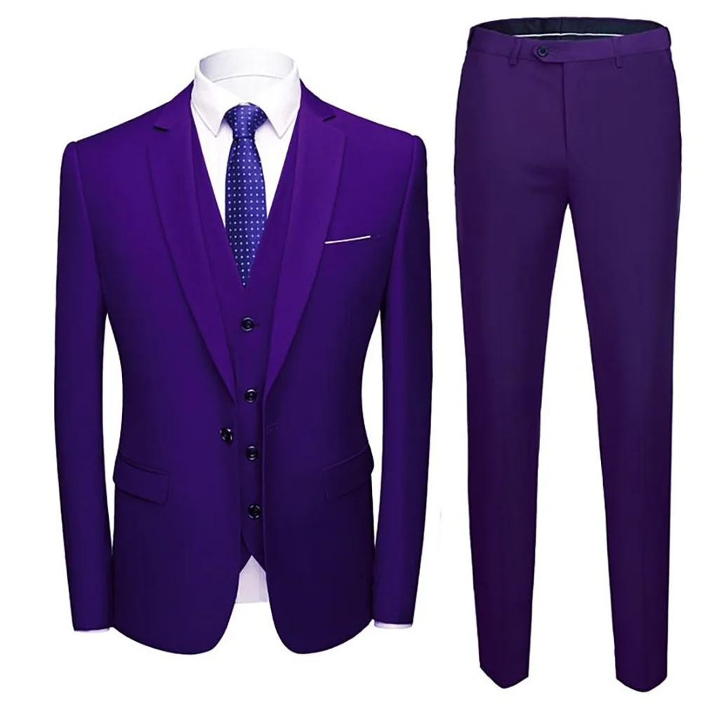 

Single Breasted Peak Lapel Purple Men's Suit 3 Pieces Jacket Pants Vest Slim Fit High-end Banquet Custom