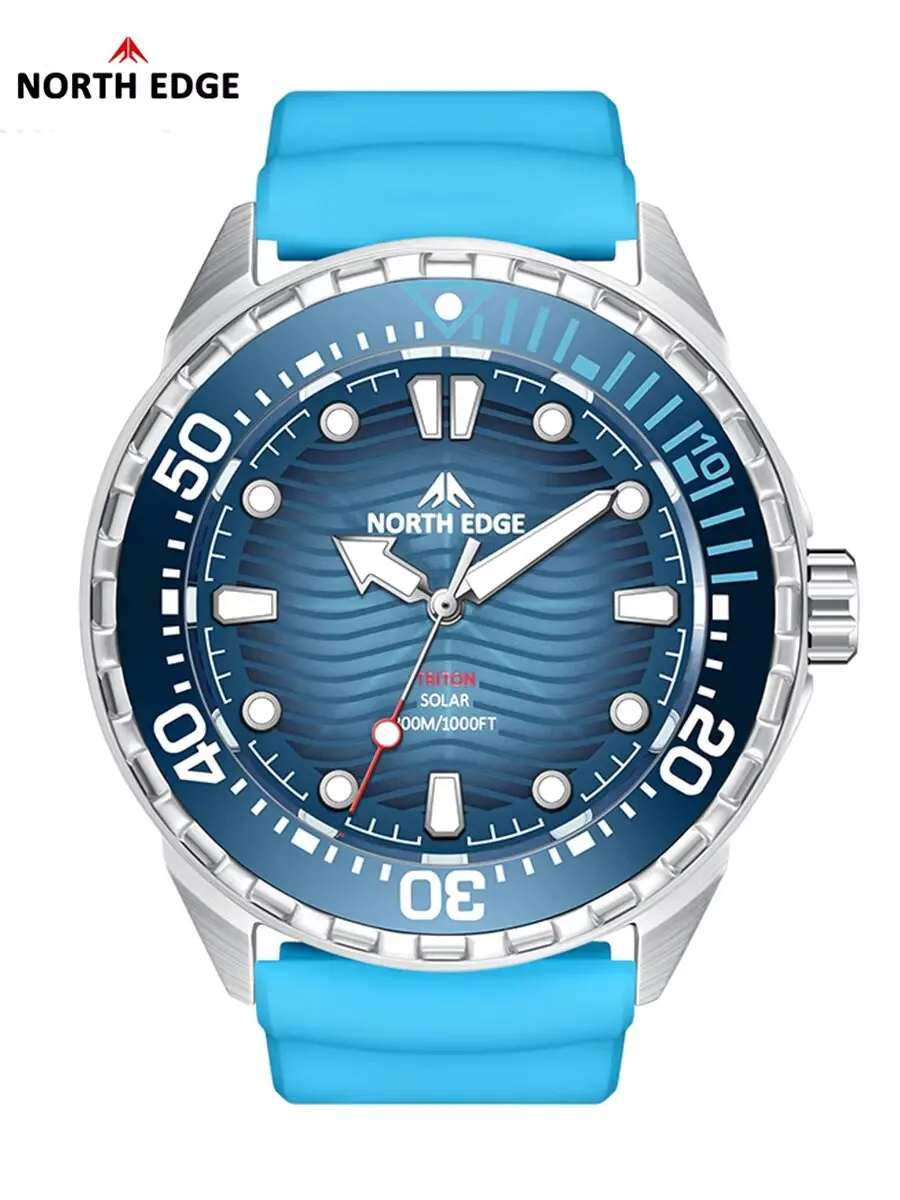 

NORTH EDGE 2025 New TRITON Solar Powered Dive Watch Men Luxury Quartz Watches For Men 316L Stainless Steel Case Waterproof 300M