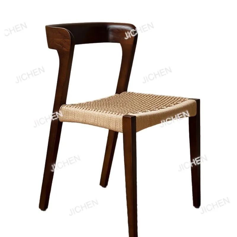 

Простой обеденный стул из цельного дерева, тканый стул с ветровой веревкой, бытовой стул для гостиной, можно штабелировать, плетение из веревки, обеденный стул