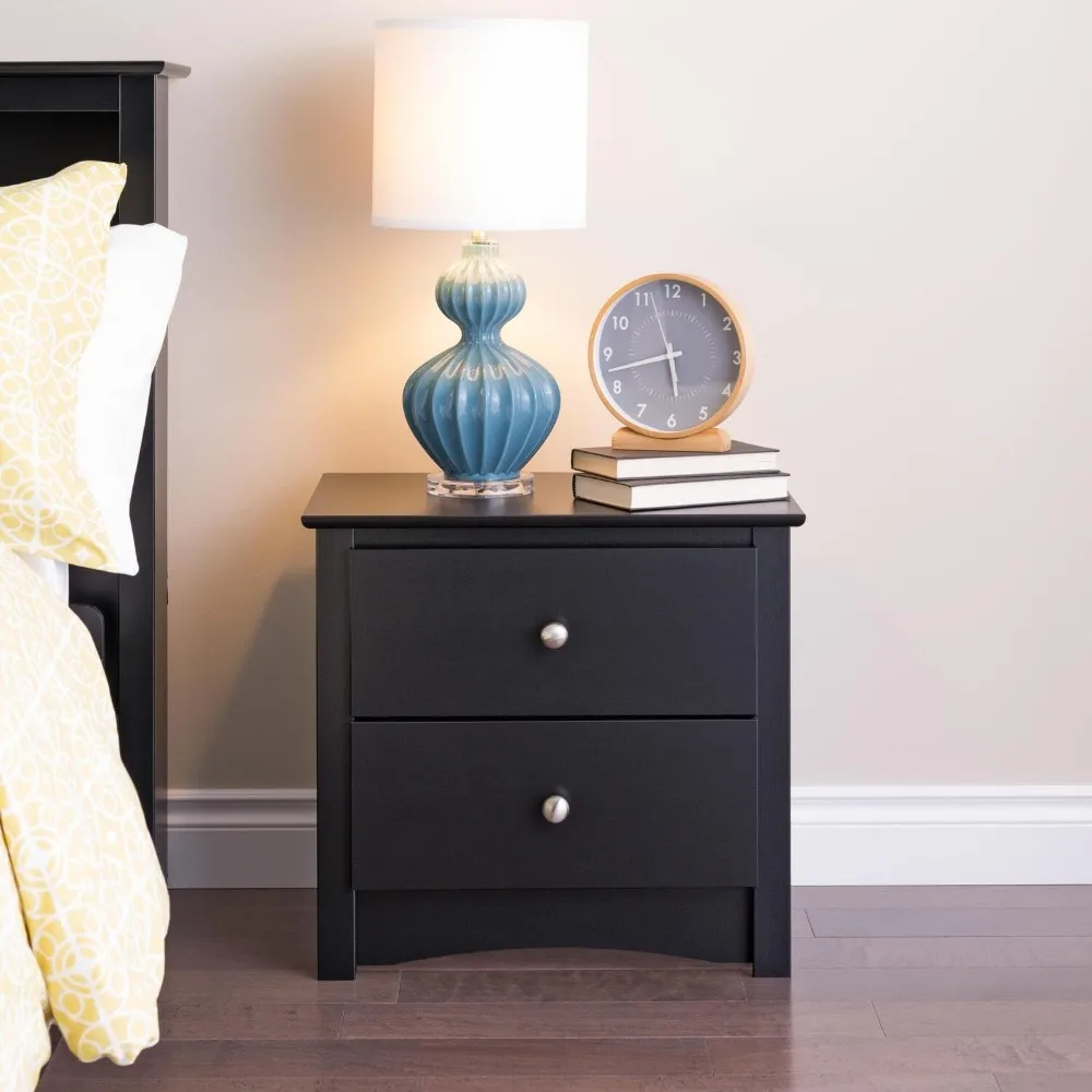 

Nightstand Side Table with 2 Drawers, Functional 2-Drawer Bedside Table, Nightstand