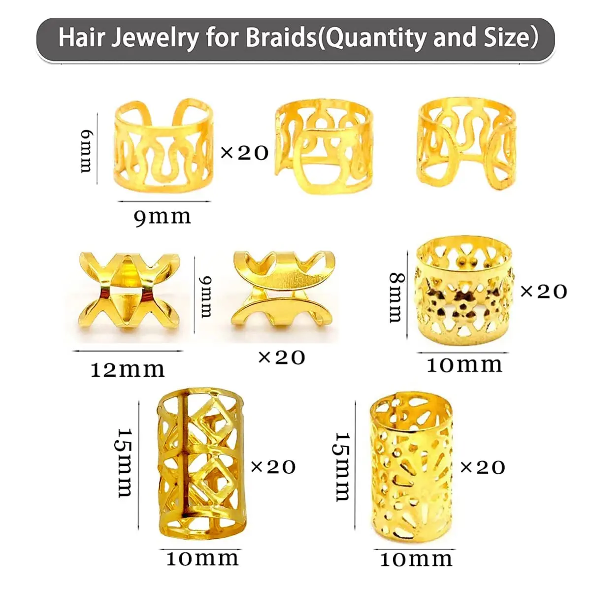 100Pcs Women Girls Dreadlocks Beads Hair Rings Braids Clips Metal Golden and Silver Hair Cuffs Hair Decoration Accessories