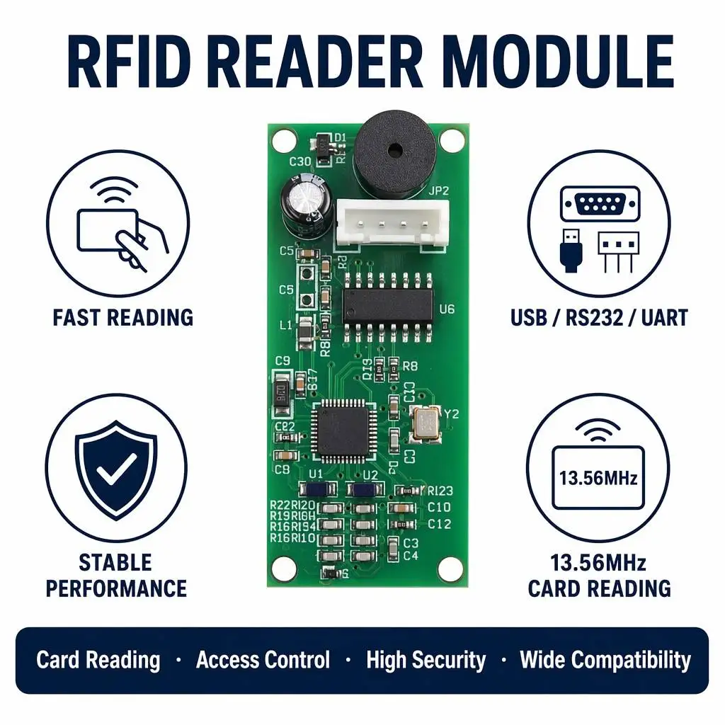 ISO14443A13.56MHz RFID NFC Contactless IC M1 RS232 UART Smart Card Reader Module  Support USB Plug and Play