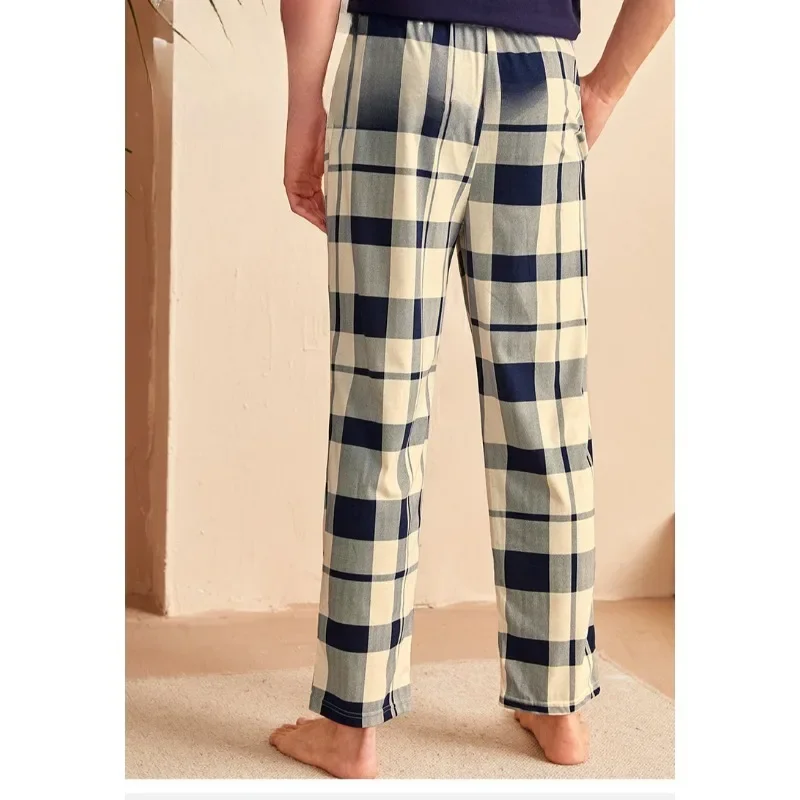 Men Pajama Pants Spring Summer Long Pants Loose Casual Pajama Pants Home Men Single Pants Pentagram Blue Plaid Trousers