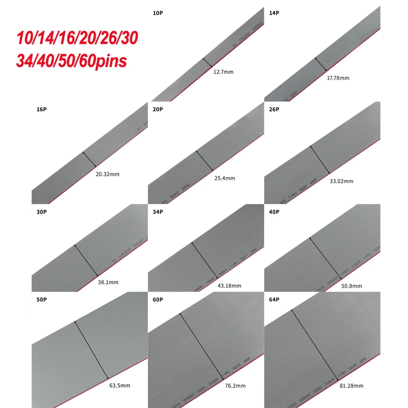 1.27mm Pitch 2651 Grey Flat Data Cable 28AWG/10P 14P 16P 20P 26P 30P 34P 40P 50P 60P 2.54mm IDC Connector Flat Ribbon Cable
