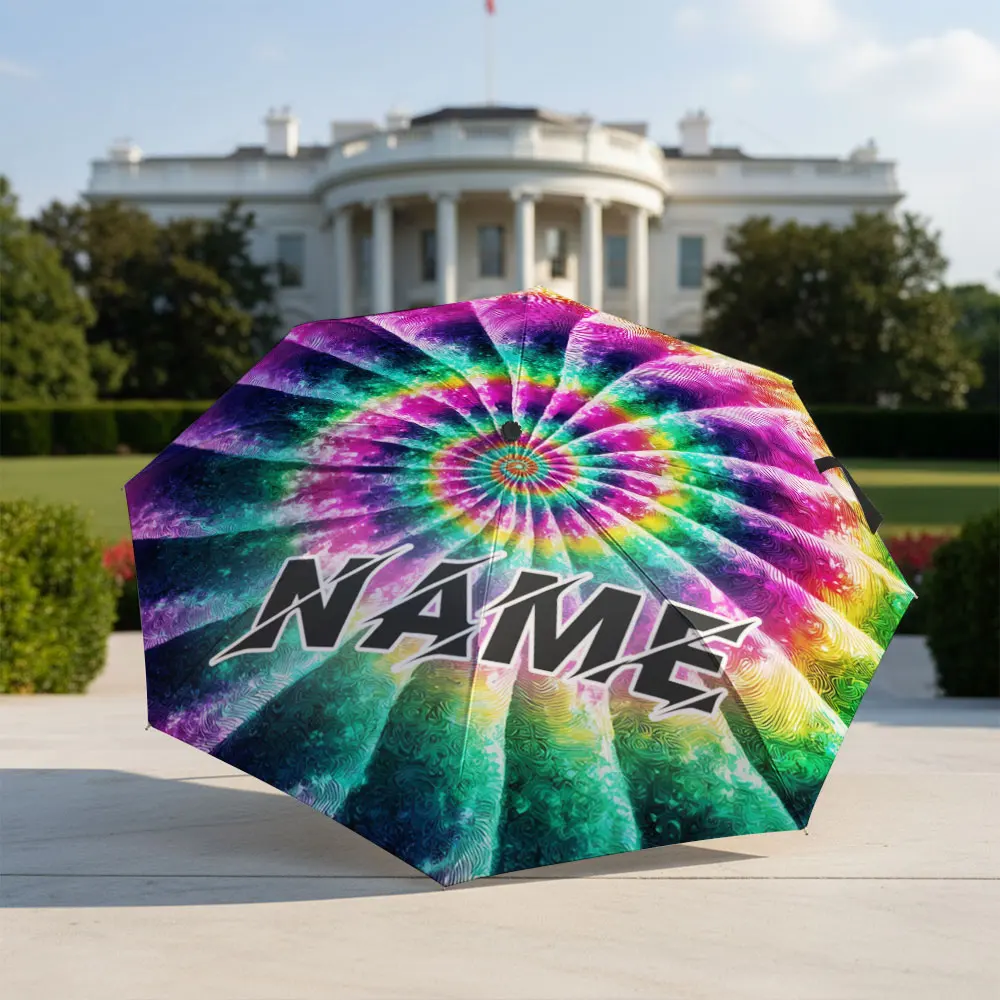 Custom Name umbrella, Vibrant Tie-Dye Spiral Pattern Umbrella Fashion Folding Umbrella for Daily Use, Christmas Gift
