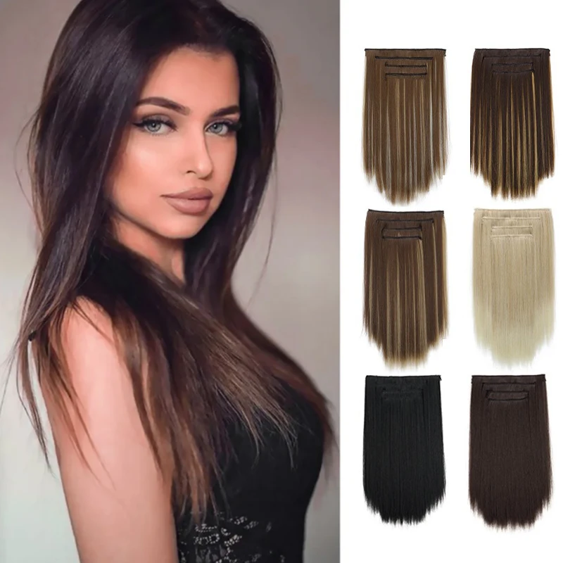 

14-дюймовые синтетические 4 шт./компл. заколки для наращивания волос, прямая прическа, коричневые, светлые шиньоны, термостойкие волосы для женщин