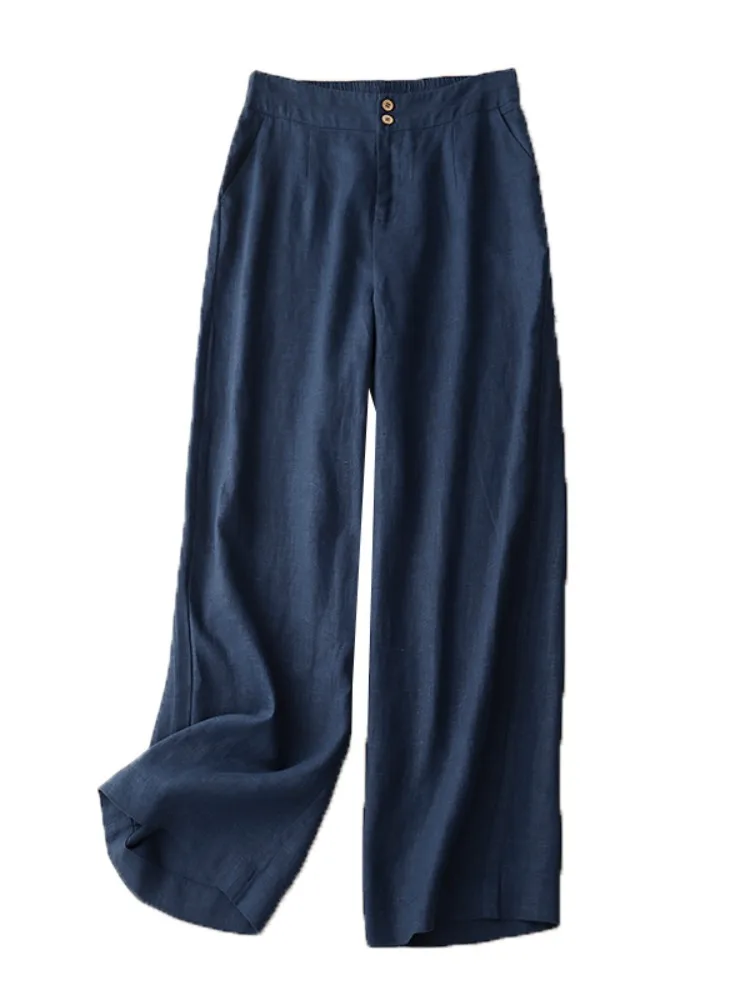 Letnie damskie spodnie z wysokim stanem, szerokie nogawki, lniane, luźne, codzienne spodnie, wyszczuplające, proste, bawełniano-lniane, długie spodnie typu skinny.