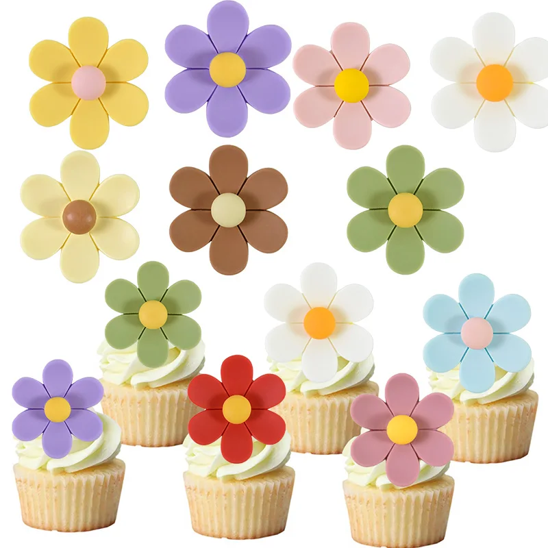 1/3/10pcs Girls 3D Daisy Flower Cake Toppers Colored Flowers Cupcake Toppers For Kids Birthday Party Cake Decor Baby Shower Gift