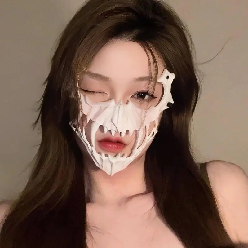 Masque squelette d'halloween pour enfants adultes, masque loups-garous effrayant, demi-masque crâne 6XDA