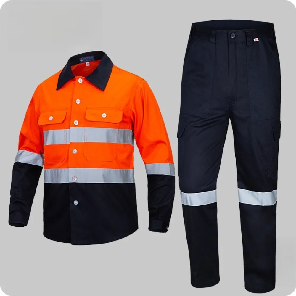 

Safety Protection! Fluorescent Orange Cotton Reflective Work Shirt, Lapel Breathable Mesh Design Comfortable and Durable