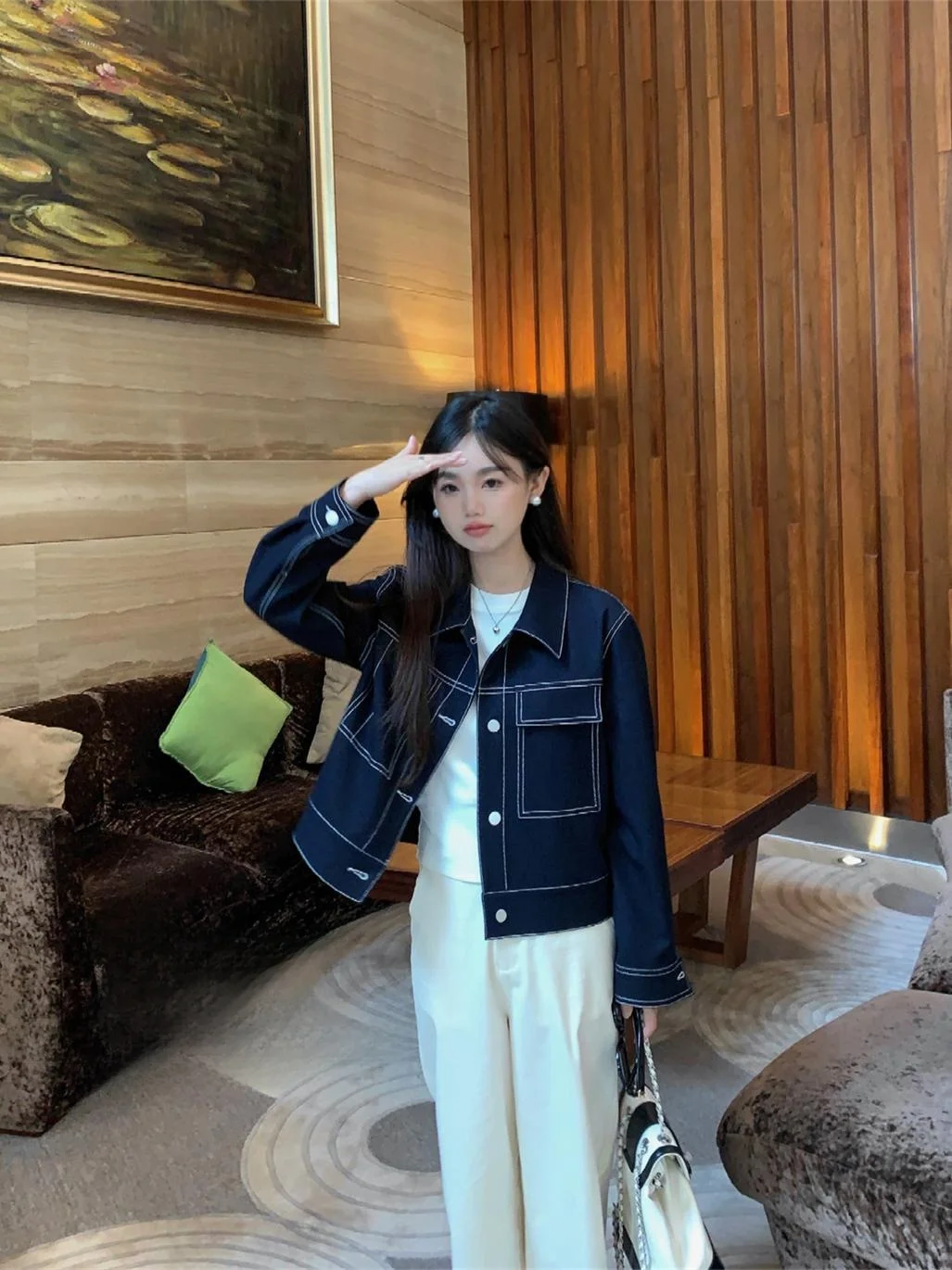 

Women's ort Denim Jaet Bamboo Cotton Anti-Wrinkle oulder-Length Simulation Jeans Outerwear Faion Versatile Loose Fit