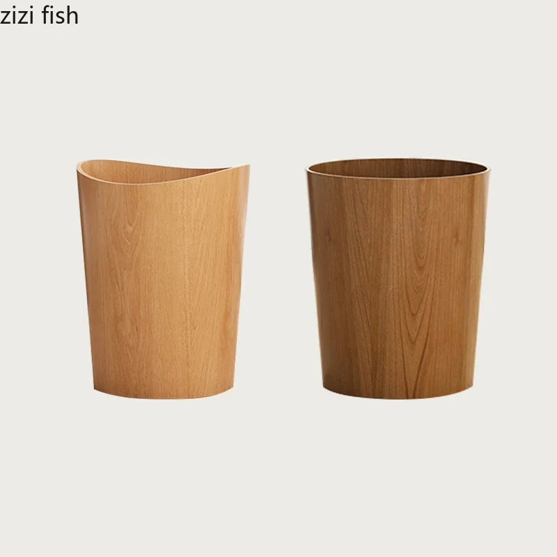Creative Wooden Trash Can Round Simple Cleaning Tools Garbage Home Can Wastebasket Bathroom Trash Bin Kitchen Waste Storage Bins
