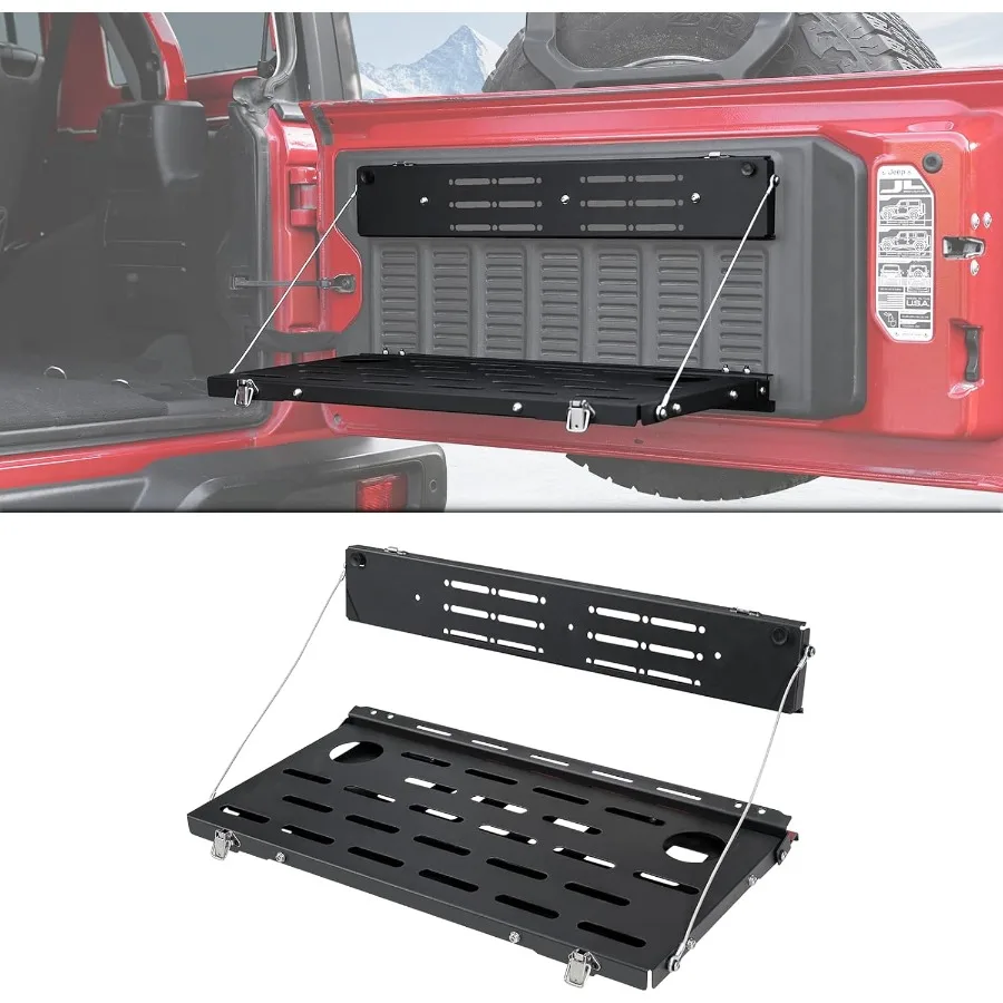Rear Door Foldable Storage Cargo Rack Tailgate Table Compatible with 20182024 Jeep Wrangler JL JLU 24 Door HeavyDuty SingleLaye