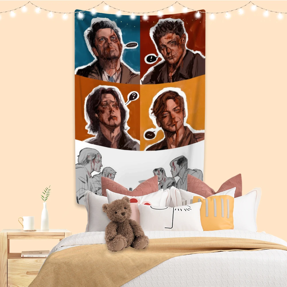 

Classic TV Tapestry Supernatural Sam Dean Castiel Printed Psychedelic Boho Home Decor Bedroom Background Wall Hanging Carpets