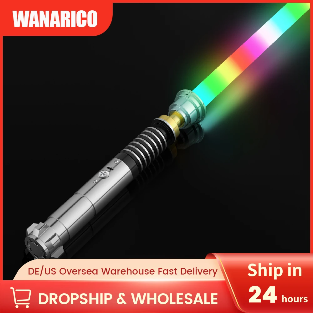 WANARICO Luke Lichtschwert Für Skywalker Glatte Schaukel Metall Griff 1 Zoll Durchmesser Soundfonts und Farbe Ändern Geschenk Mit Klinge