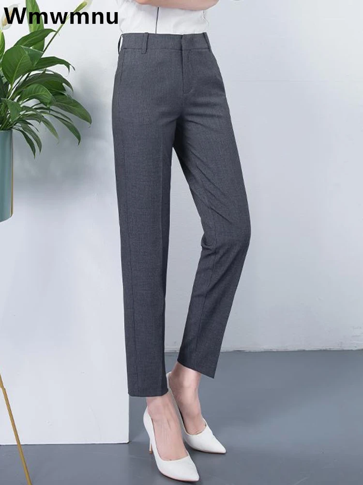 Calça lápis elástica de cintura alta fina feminina, calça grande tamanho no tornozelo, calça casual formal para escritório, 75kg, primavera, 2022