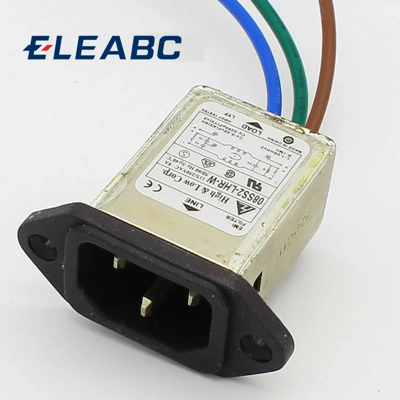 panel mounting 3 pins ac socket 8A EMI filter 115/250VAC 8A 50/60Hz High & Low Corp. EMI power filter Connector