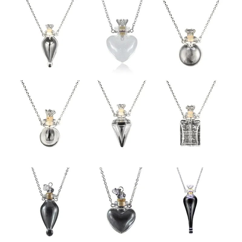 New Glaze Vial Necklace Openable Water Drop Heart Bottle Pendant Steel Chain Necklace Oil Diffuser Vial Jewelry