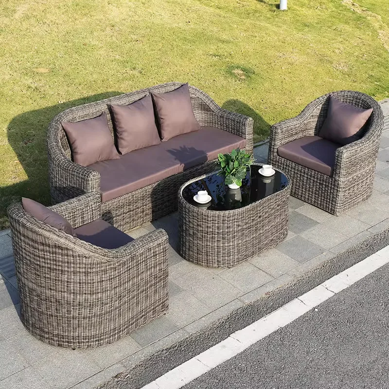 leisure double sofa combination outdoor waterproof sunscreen furniture round rattan balcony sofa