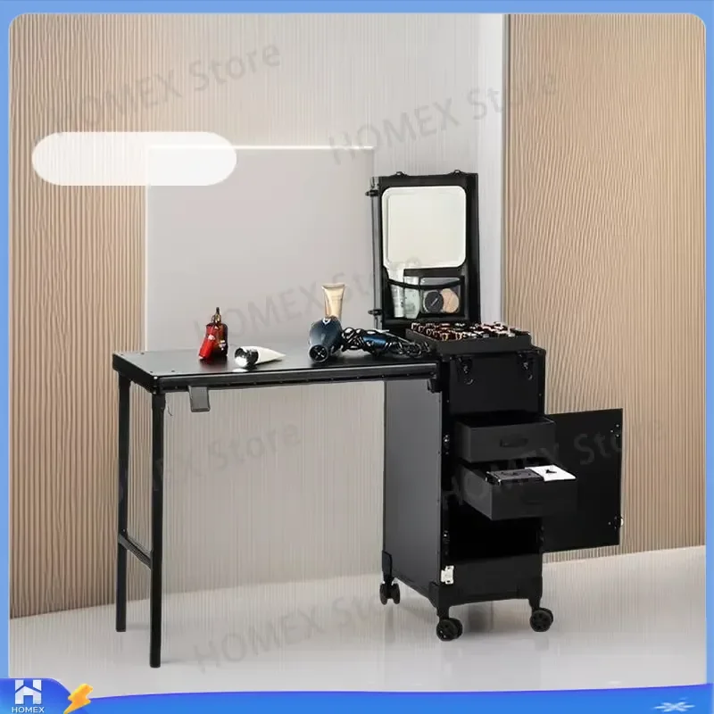 Multifunctional Beauty Manicure Table with LED Lamp Universal Wheels Large Capacity Storage Cart Rolling Nail Art Tool Box