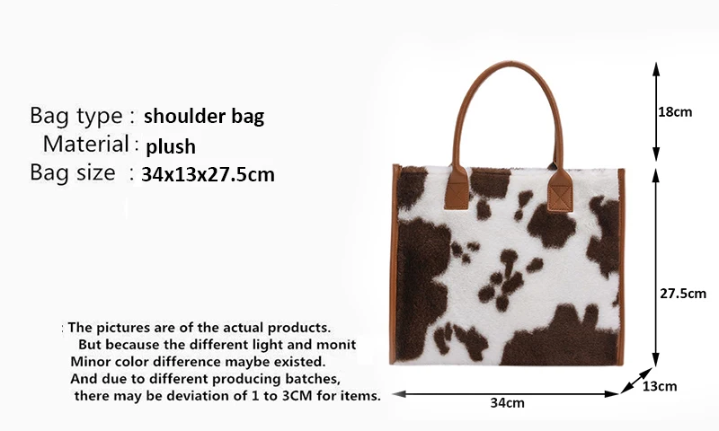 Frauen Weiche Plüsch Handtasche Neue Winter Leopard Kuh Druck Tragetaschen Weibliche Pu Leder Unterarm Taschen Pelzigen Flauschigen Schulter Tasche – Detail 2