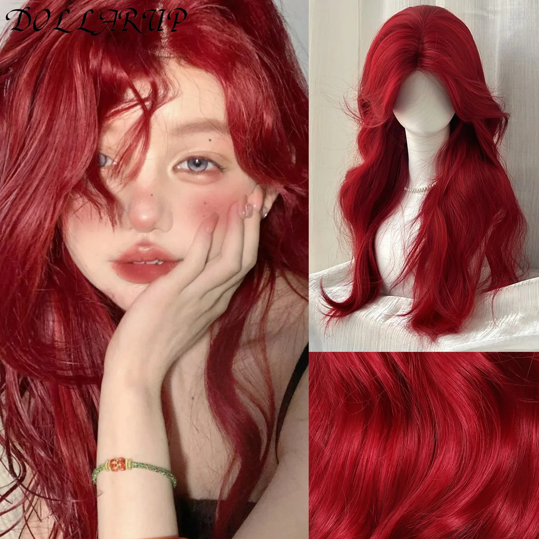 

JKL Красный парик Длинный прямой парик фронта шнурка для женщин Природные синтетические парики шнурка для косплея Ежедневное использование Термостойкие парики с повязкой на голову