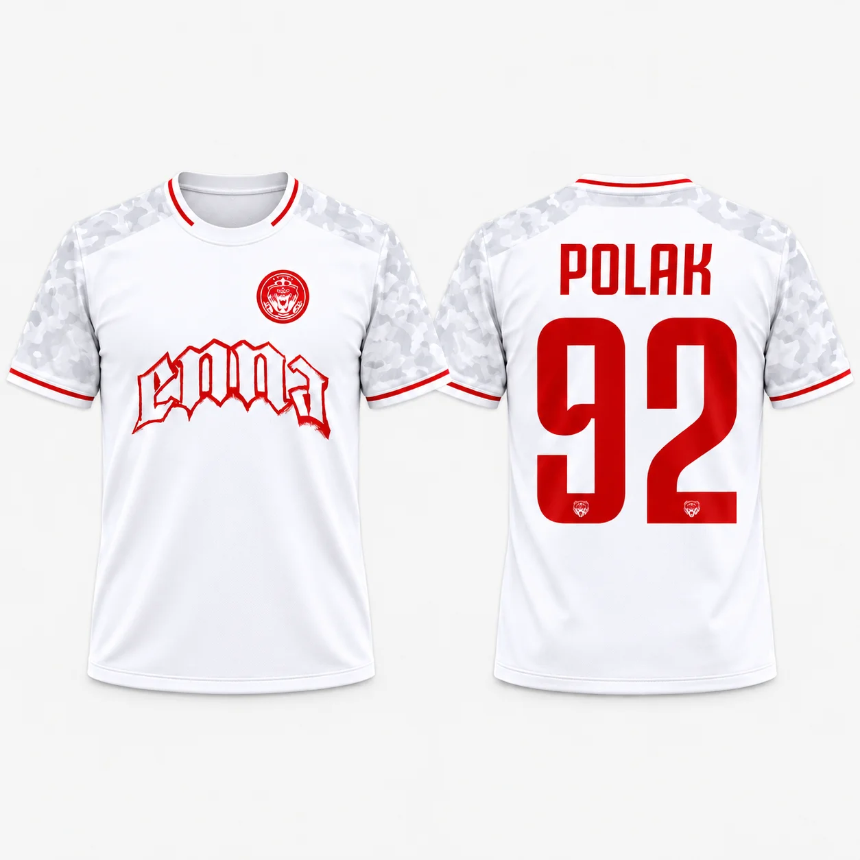 Polak No.92 Rapper Jersey Style T‑Shirt, French Hip‑Hop Artist Short Sleeve Top, White Camo Splice Contrast Trim Sport Tee For