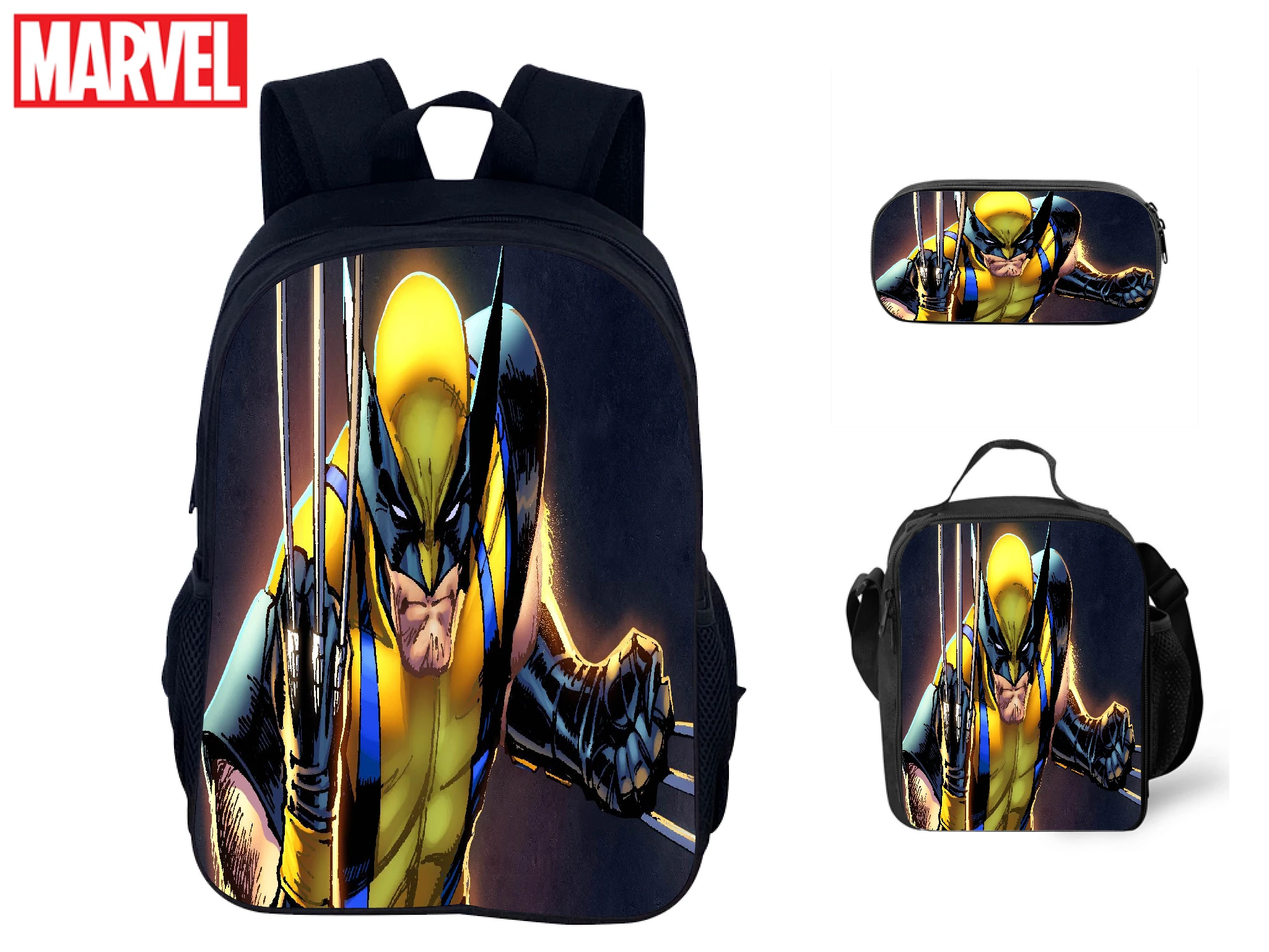 Kid Wolverine Fashion Daypack Set Lightweight Rucksack+Reusable Lunch Bag+Pen Case for School,Travel