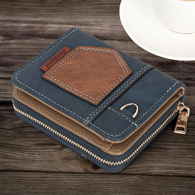 Patchwork Men's Dollar Wallet Minimalist Bifold Compact Vintage Coin Purse Business Zipper Pocket Slim Design