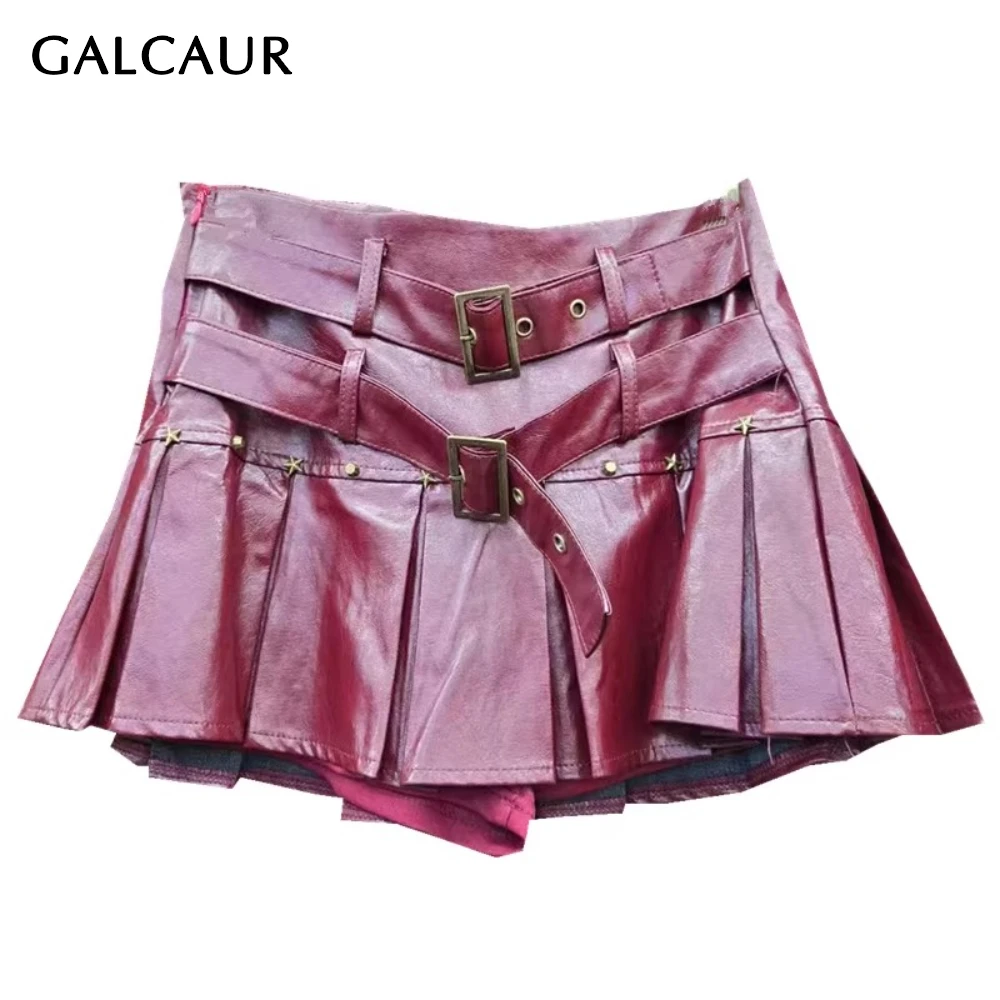 

GALCAUR Solid Spliced Sashes Hot Girl Skirt Female High Waist Slimmig American Retro Women's Short Skirts Summer Style Fashion