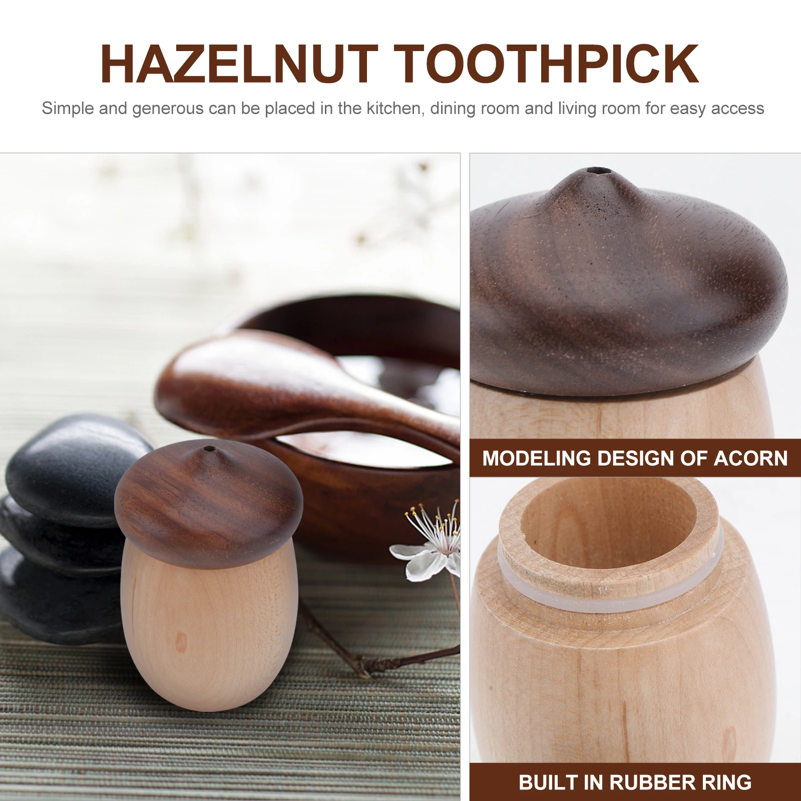 

1pc Black Walnut Toothpick Holder Stylish Acorn Shape Wooden Storage Box for Kitchen Dining Room Practical Chic Container