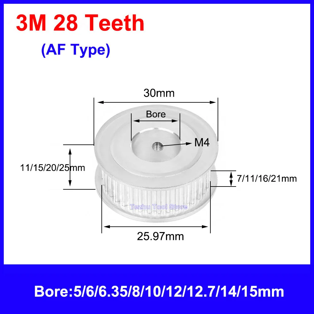 1PCS HTD 3M Timing Pulley 28 Teeth 30 Teeth Synchronous Belt Wheel Gear Width 7/11/16/21mm Bore 4mm-20mm