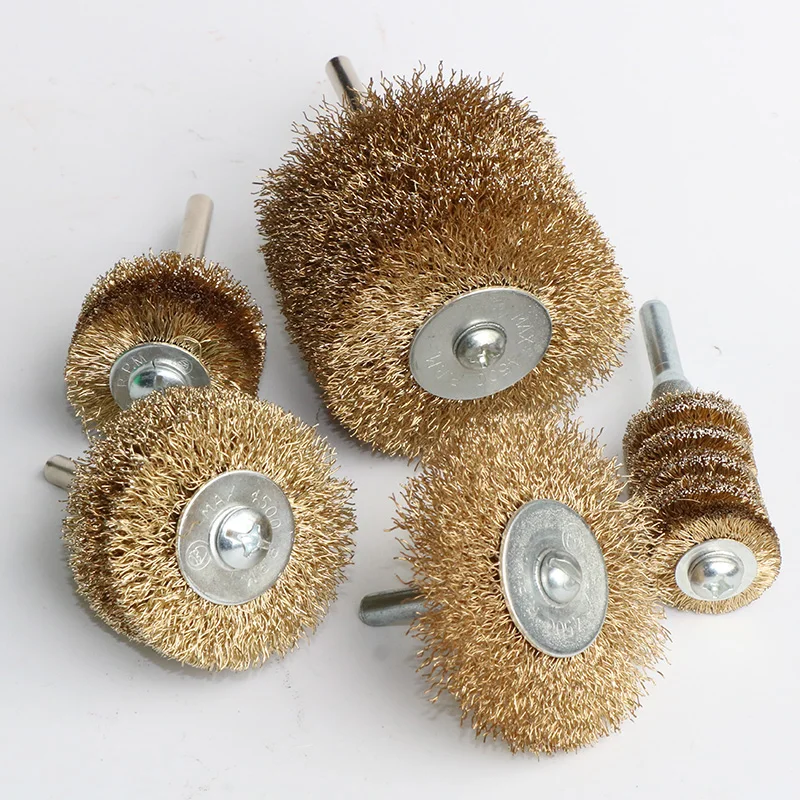 

5pcs 2 inch/1"/1.5" 3 Inch Brass coated Wire Wheel brush for Drill shank 1/4" For removing paint Derust and cleaning