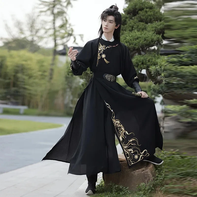 Мужской костюм Hanfu с вышивкой в старинном китайском стиле, черно-красное платье Hanfu для карнавала и Хэллоуина, женское платье Hanfu