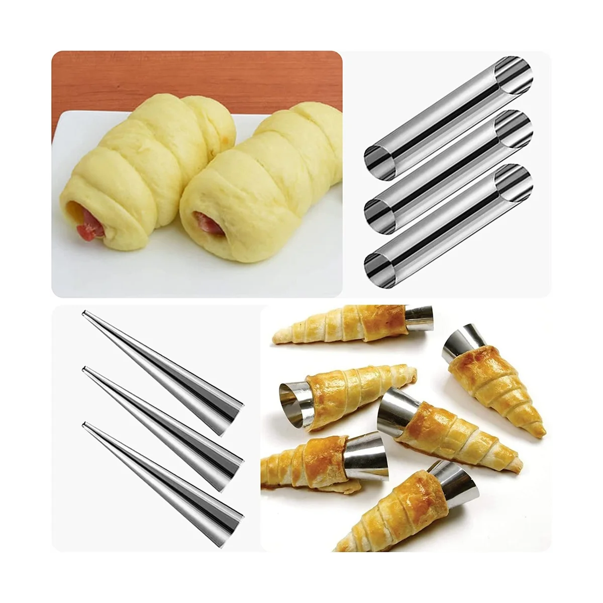 Juego de moldes para hornear Cannoli, juego de moldes de cuerno de crema, moldes de tubo de Cannoli de acero inoxidable, molde para hornear de cono