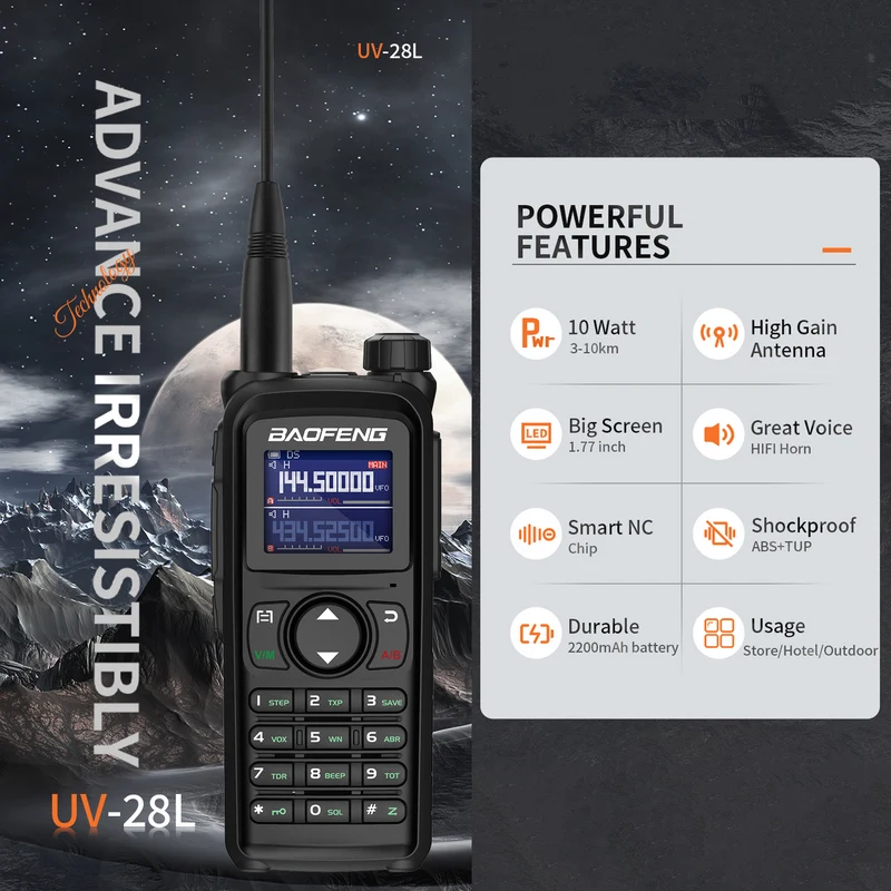 Baofeng Uv 28 Pro Max Walkie Talkie 10W 999Channel Wireless Copy Frequency Uhf Vhf Am Type-C Charger For Large Size Police