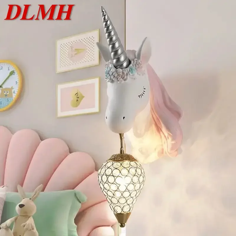 DLMH Contemporary Unicorn Wall Lamp Creative Living Room Bedroom Study Villa Hotel Children's Room Aisle LED Decoration Light