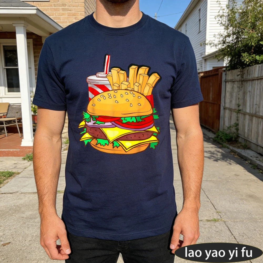 Double Cheeseburger Fries Soda Fast Food Graphic TShirt Food Addict Funny Gift Tee Men Unisex Casual Daily Life Cotton Tops