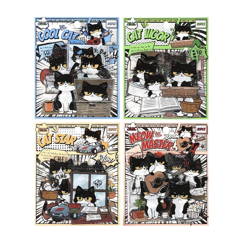 20 Sheets Black White Arrogant Cat Stickers, Cute Grumpy Kitten Decor Stickers for Journal Scrapbook Laptop DIY Craft Decoration - view 5