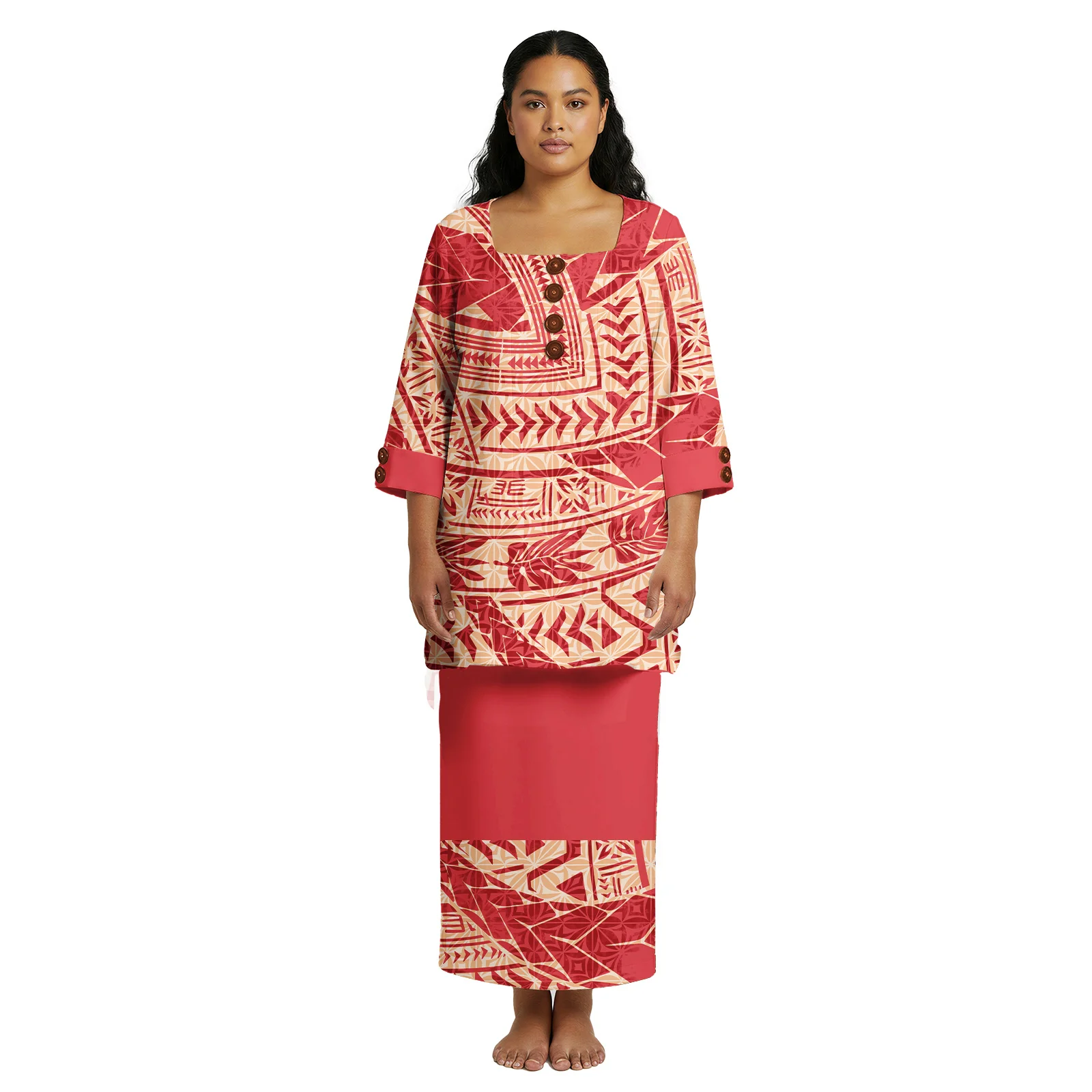 فستان نسائي للحفلات المسائية برقبة على شكل حرف U على الطراز الاستوائي هاواي Puletasi Samoan مخصص طقم فستان جزيرة مكون من قطعتين ملابس بولينيزية