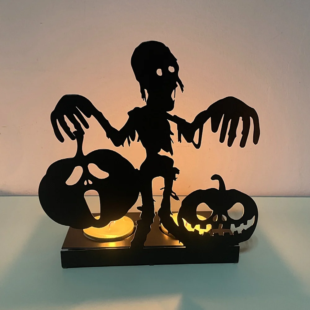 Halloween prop decoration iron pumpkin candlestick ornaments skull candle Shadow Caster Novelty Candlestick ornament decoration