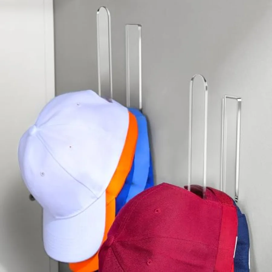 2 Packs Hat Hangers for Wall - Hat Hook Acrylic Baseball Hat Rack Adhesive Baseball Cap Organizer Hat Holder for Wall Closet Do