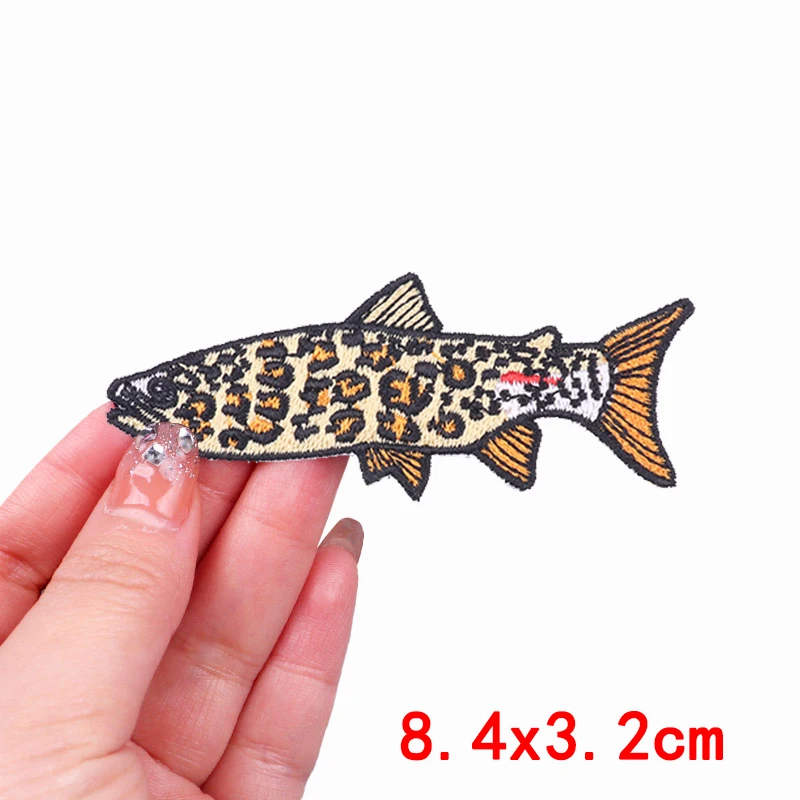 Fisch- und Forellen-Stickerei-Aufnäher für Kleidung, Outdoor, Wave Japan, Lucky Fish Patch, Aufnäher zum Aufbügeln, thermoadhäsiver Aufnäher – Detail 24
