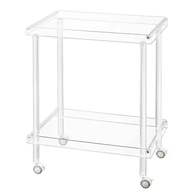 

ins wind acrylic, trolley, living room coffee table, double-layer pulley, movable kitchen, household storage rack
