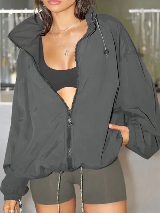 

Women's Coat 2025 Autumn Winter Yoga Sports Zipper Long Sleeve Hoodie Coat Street Fashion Loose Retro Jacket for Women
