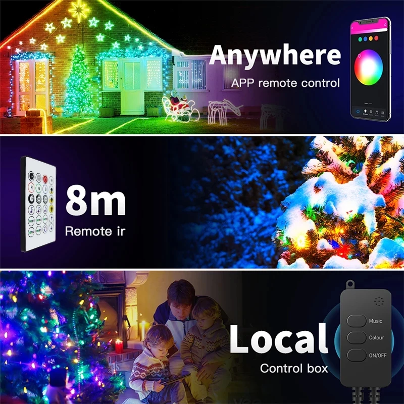 Imagem -02 - Tuya wi fi Inteligente Led Luzes de Fadas Ip65 Impermeável Rgb Luz de Tira Alexa Google Casa Remoto Luzes da Árvore de Natal Decoração Vida Inteligente