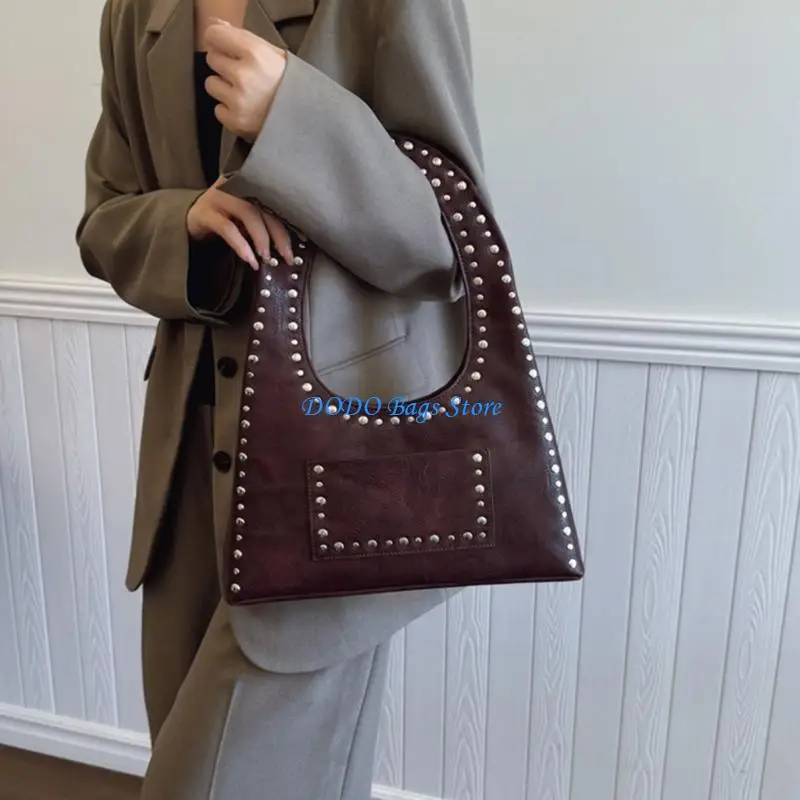 

E8FB Practical Handbag PU Leather Shoulder Bag Evening Purse Handbag For Fashion Enthusiasts Who Love Punk Styles