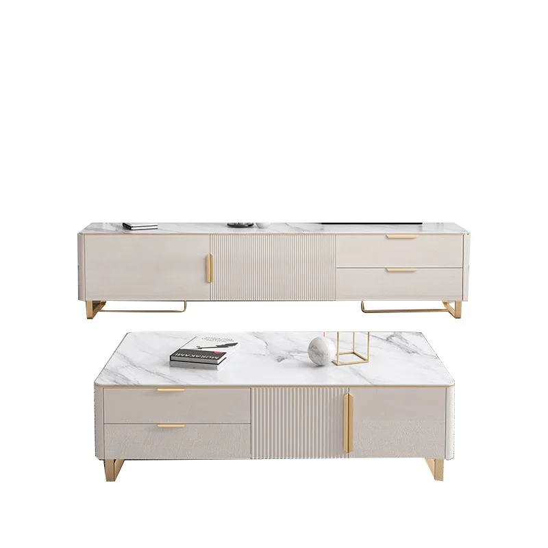 TV cabinet coffee table combination light luxury living room modern luxury bedroom high white lacquered rock slab TV