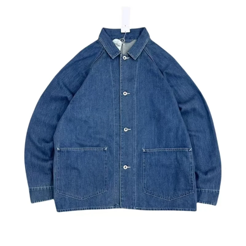 

Джинсовая куртка Nanca Water Washed с синим воротником, повседневная, для пар, винтажная, с длинными рукавами, осенняя одежда