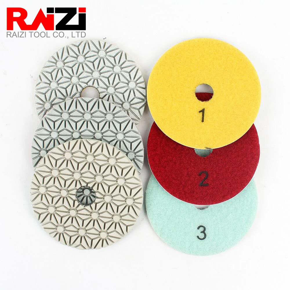 RAIZI Tampone per lucidatura a umido diamantato da 4 pollici/100 mm per granito, calcestruzzo, marmo, pietra, tamponi per lucidatura a 3 fasi, utensile abrasivo